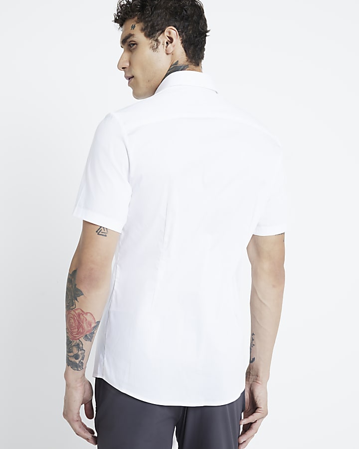 White muscle fit stretch poplin shirt