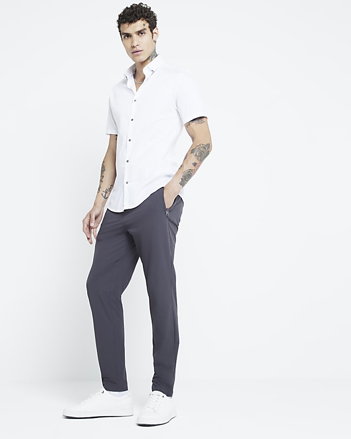 White muscle fit stretch poplin shirt