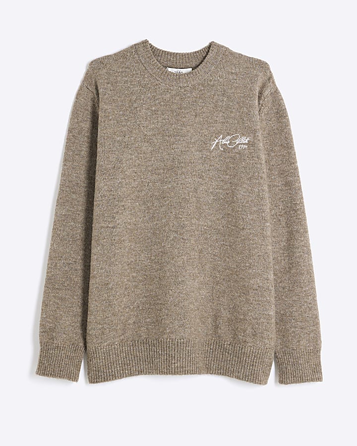 Brown Wool Long Sleeve Graphic Sweatshirt