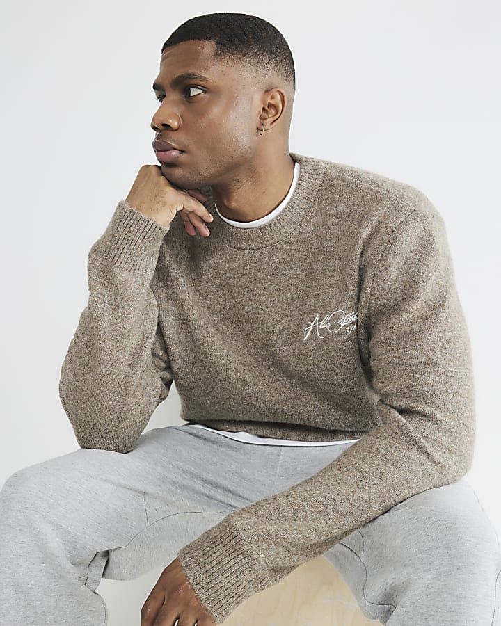 Brown Wool Long Sleeve Graphic Sweatshirt