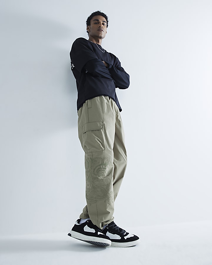 Green Dragon Embroidery Cargo Trousers