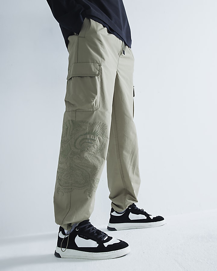 Green Dragon Embroidery Cargo Trousers