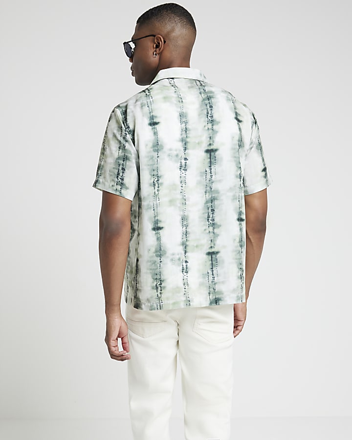 Green Regular Fit Tie Dye Revere Shirt