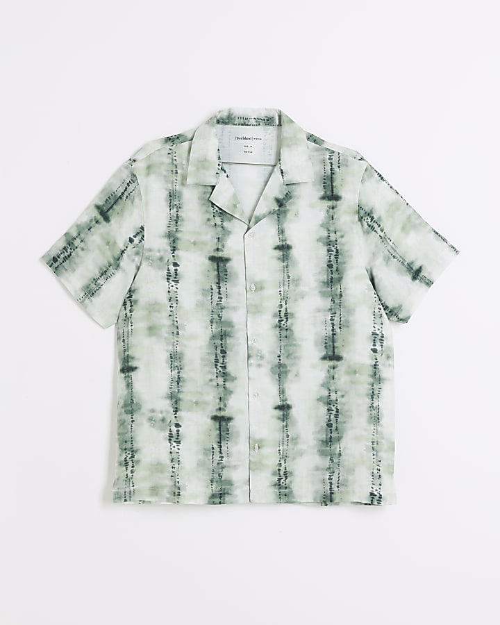 Green Regular Fit Tie Dye Revere Shirt