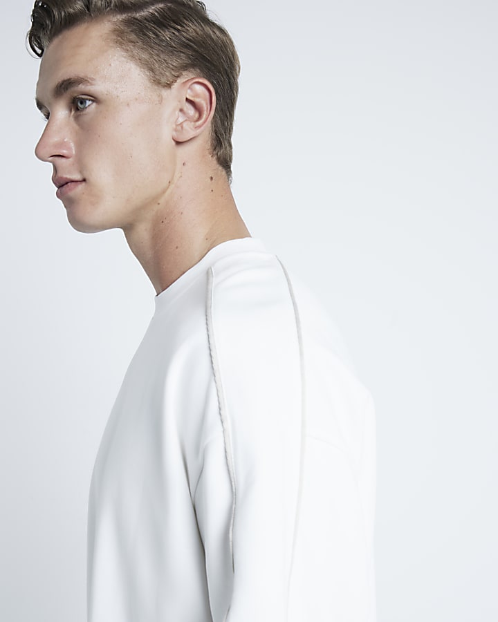 Beige Boxy Dual Piped T-Shirt