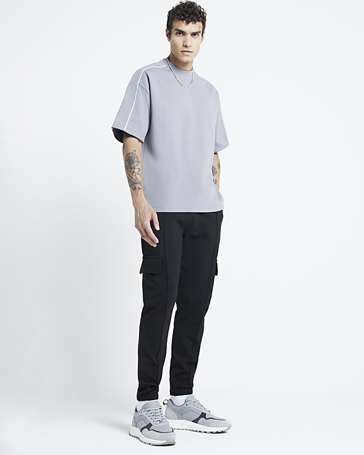 Grey Boxy Dual Piped T-Shirt