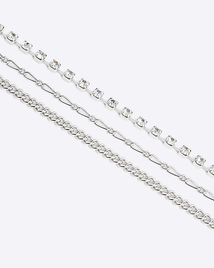 Silver colour diamante multirow necklace