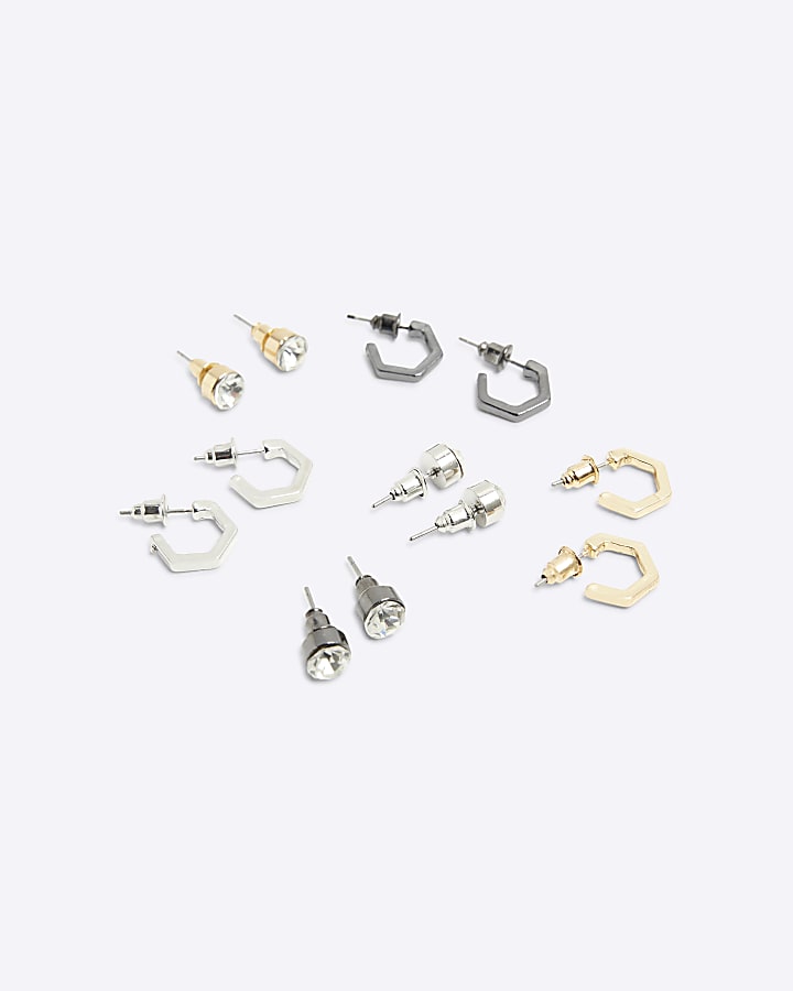 Silver Mixed Metal Stud And Hoop Earrings 6PK