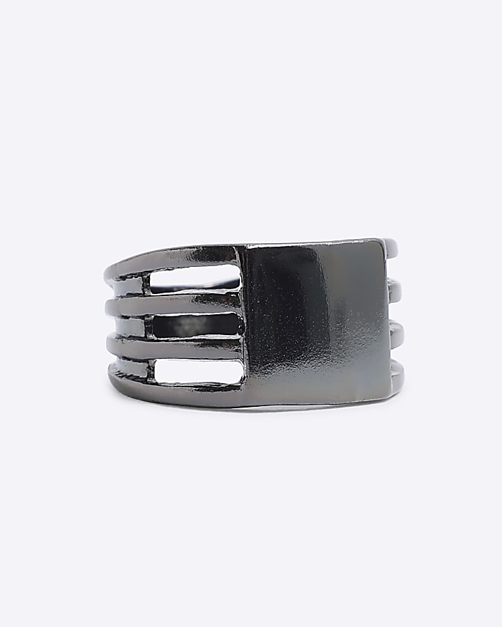 Silver colour multirow signet ring