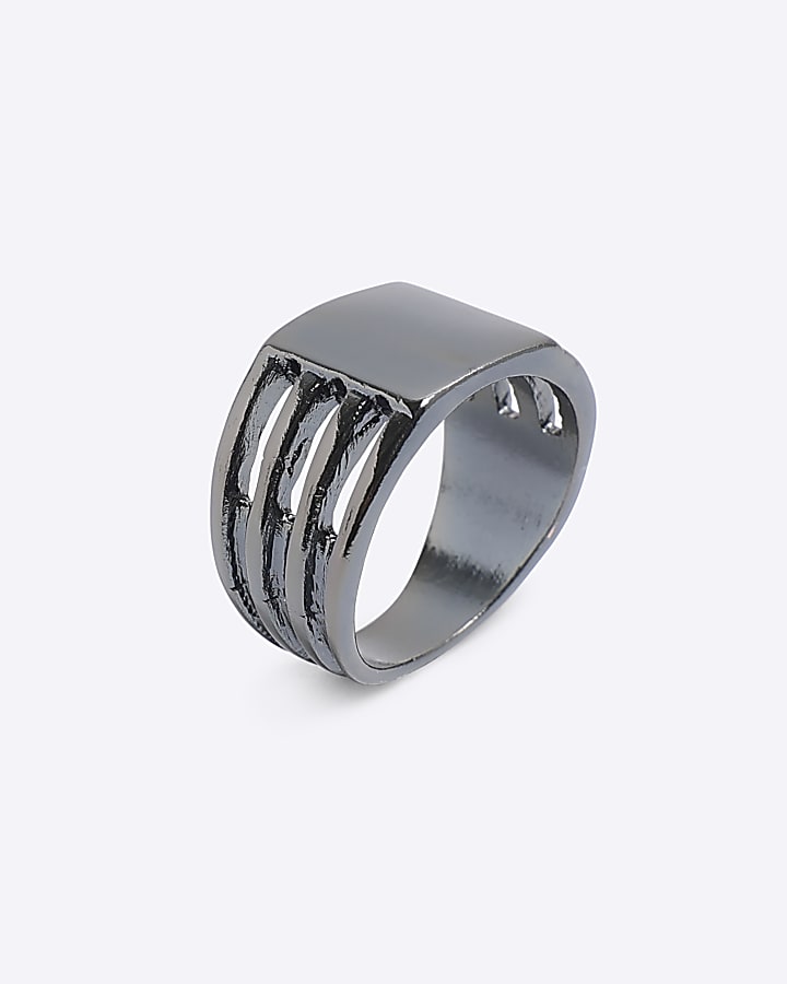 Silver colour multirow signet ring