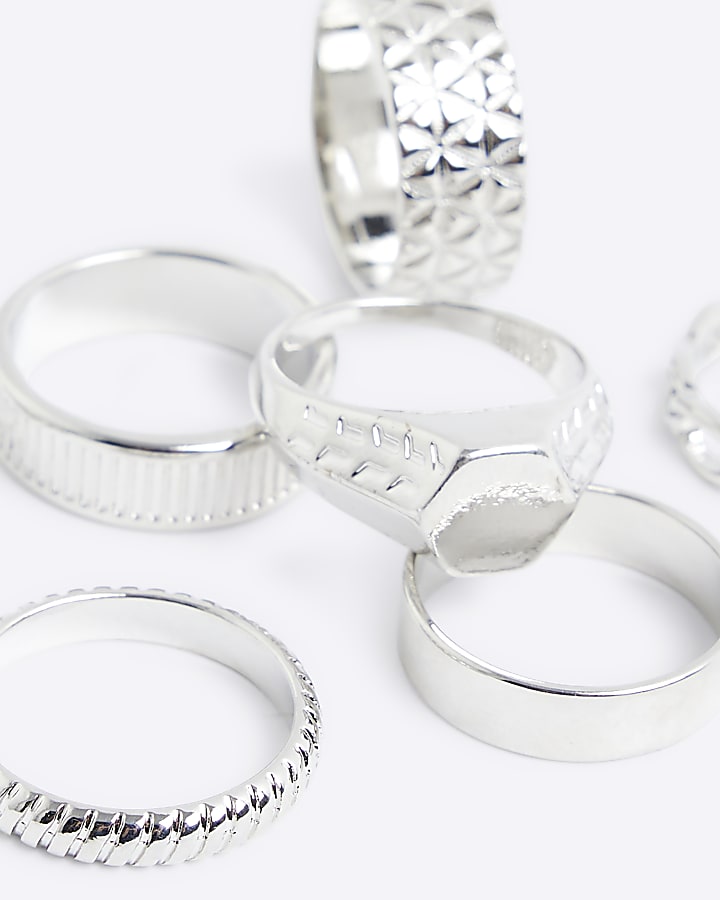 7 Pack  silver colour textured rings