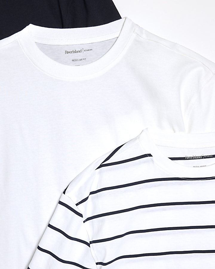 White Regular Fit Pack of 3 Stripe T-Shirt