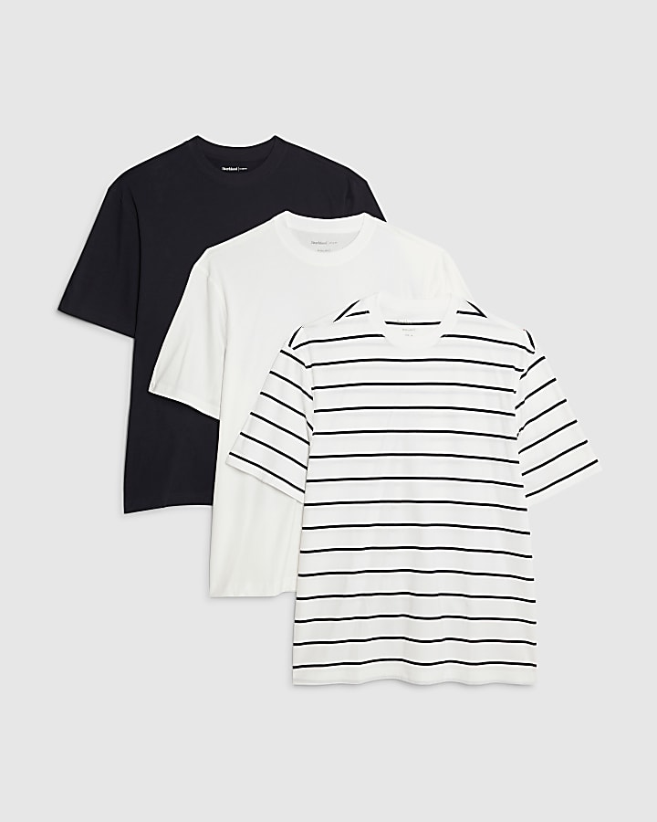 White 3 Pack Regular Fit Stripe T-Shirt