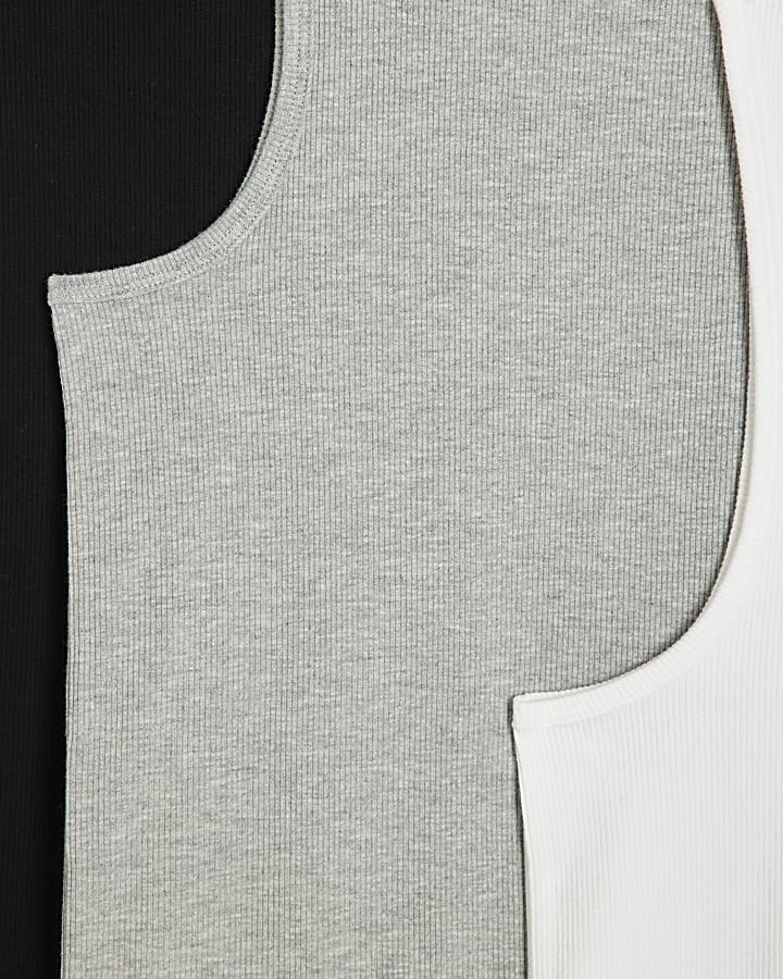 White Muscle Fit Rib Vest 3 Pack