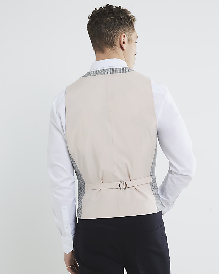 Grey Skinny Fit Puppytooth Waistcoat