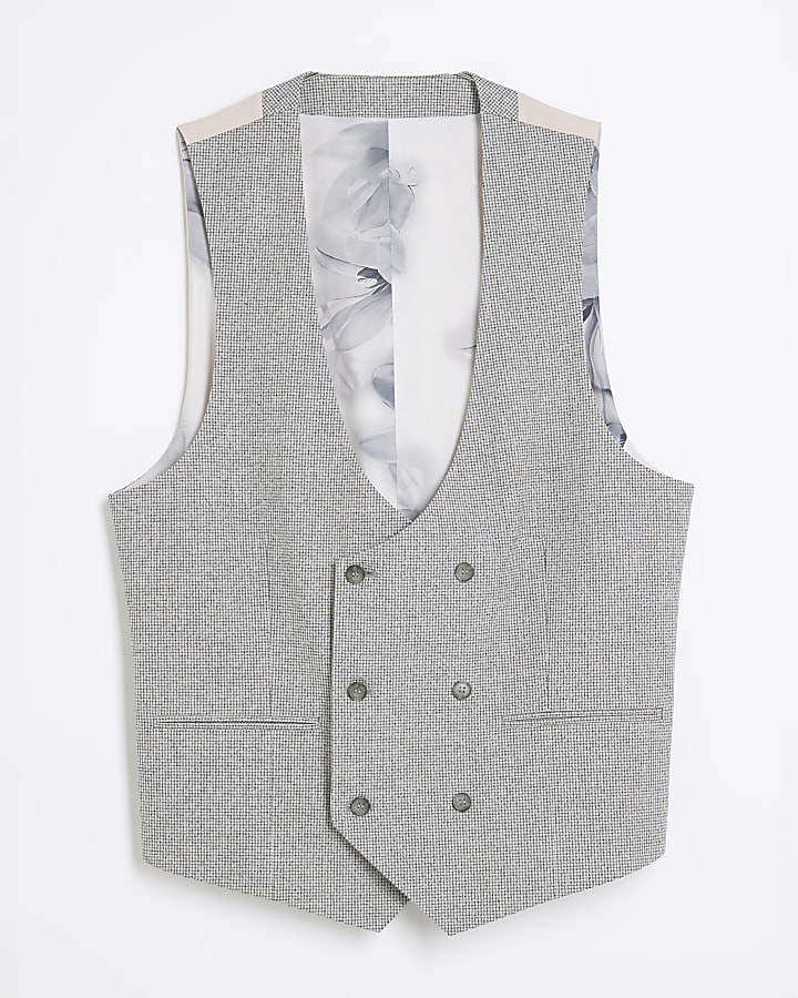 Grey Skinny Fit Puppytooth Waistcoat