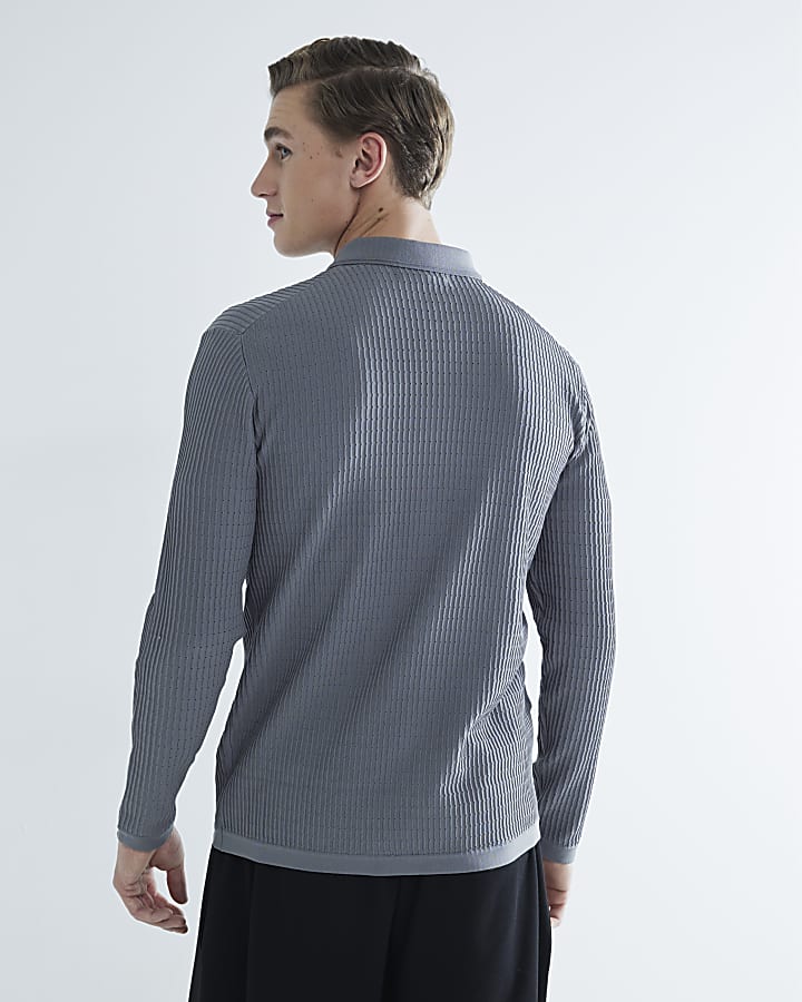 Grey Long Sleeve Brick Knitted Shirt