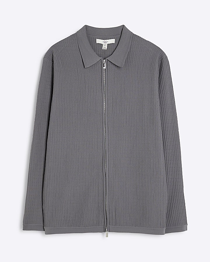 Grey Long Sleeve Brick Knitted Shirt