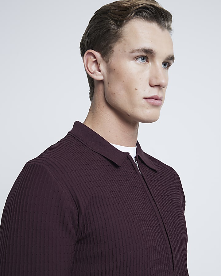 Burgundy Knitted Long Sleeve Shirt