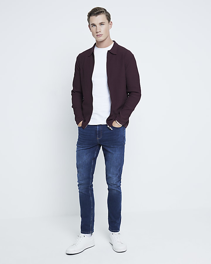 Burgundy Knitted Long Sleeve Shirt