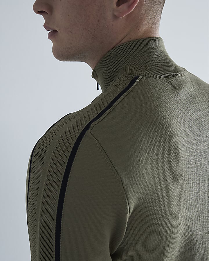 Khaki Slim Fit Funnel Jumper