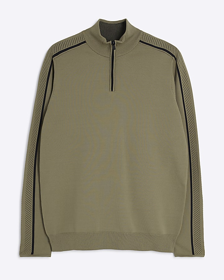 Khaki Slim Fit Funnel Jumper