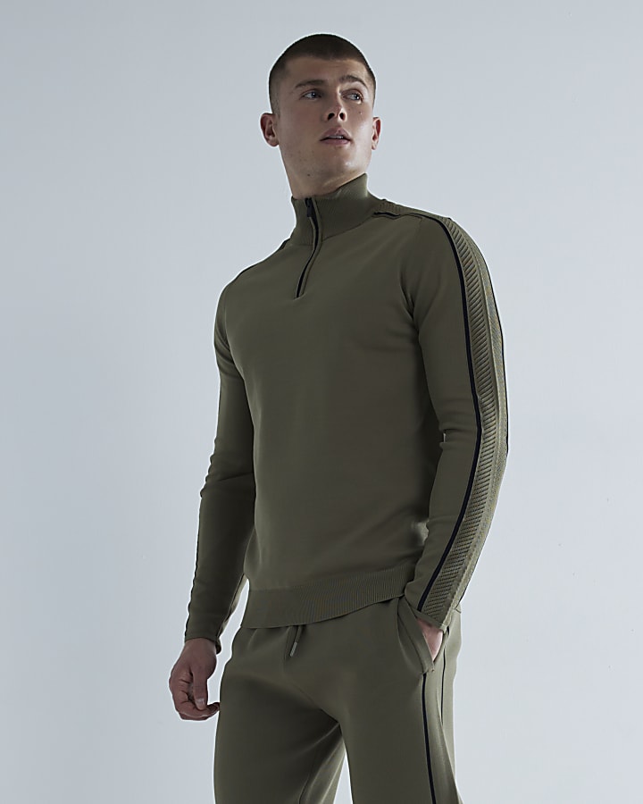 Khaki Slim Fit Funnel Jumper