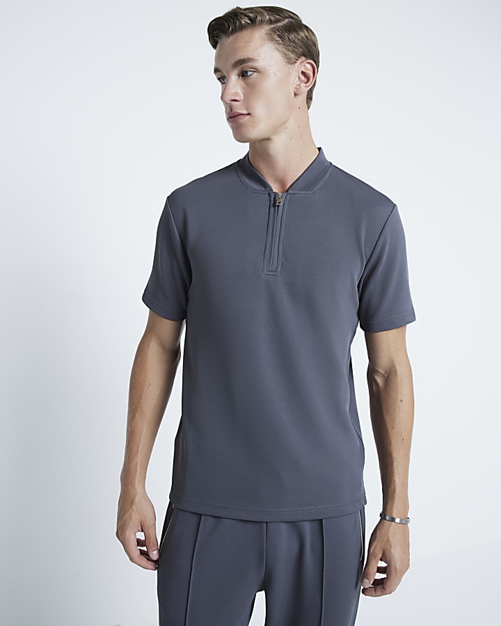 Grey Slim fit Twill stretch Polo shirt