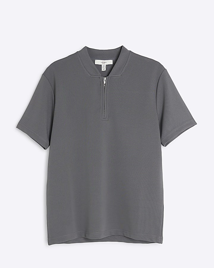 Grey Slim fit Twill stretch Polo shirt