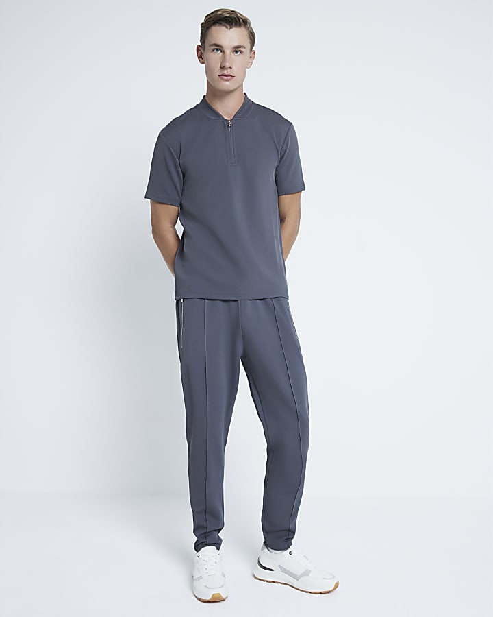 Grey Slim fit Twill stretch Polo shirt