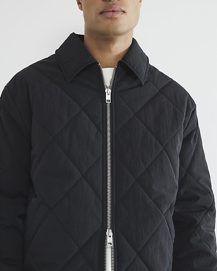 Black Quilted Zip Through Jacket