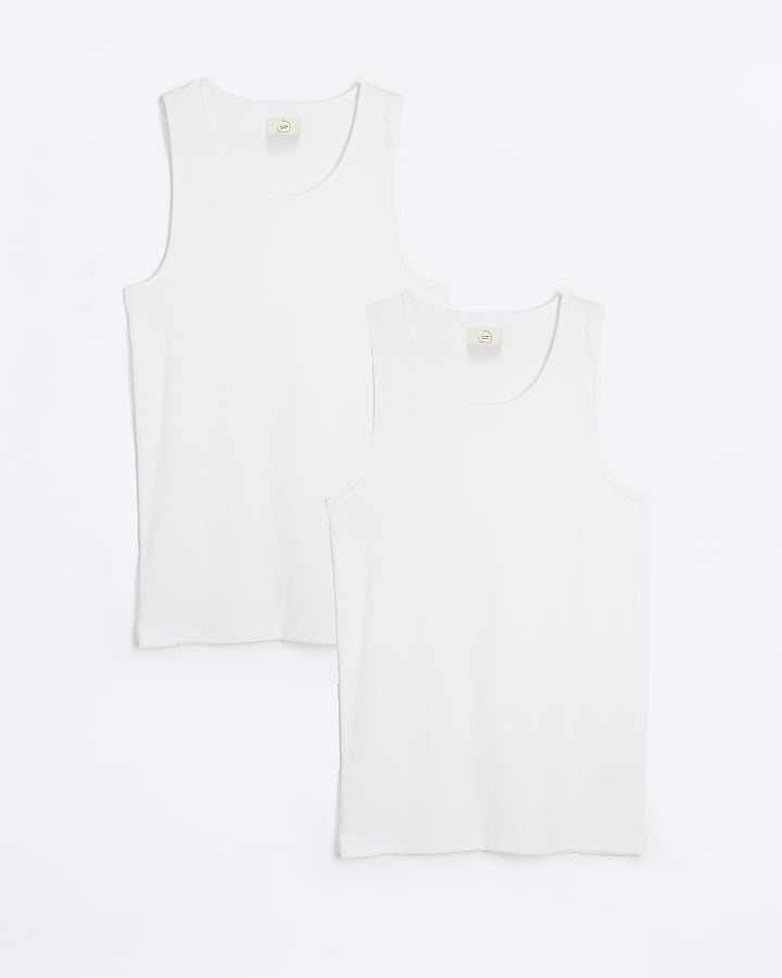 White Muscle Fit Ribbed Vest 2 Pack