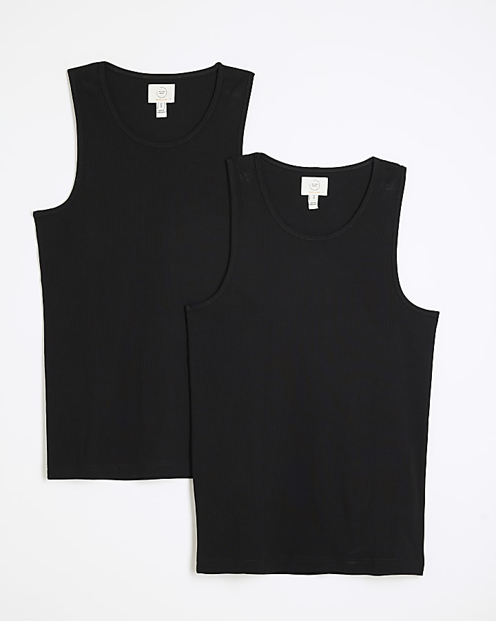 Black Muscle Fit Ribbed Vest 2 Pack