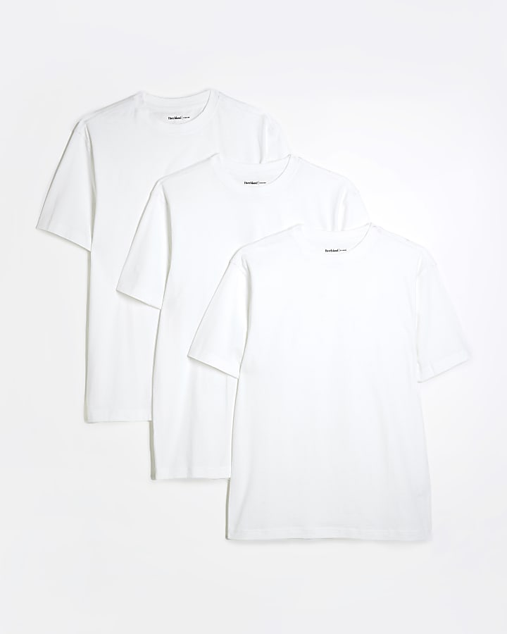 3 Pack White Regular Fit T-Shirts