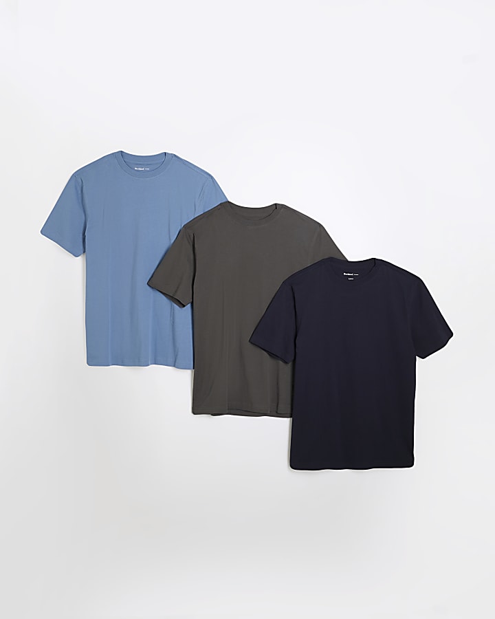 Mixed 3 Pack Short Sleeve Slim Fit T-Shirt