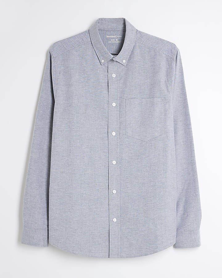 Grey Slim Fit Stretch Oxford Shirt
