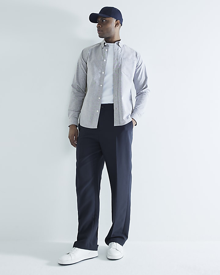 Grey Slim Fit Stretch Oxford Shirt