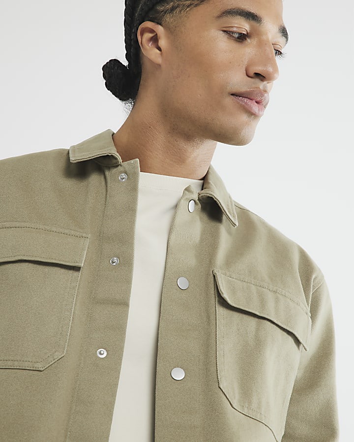 Khaki Long Sleeve Twill Overshirt