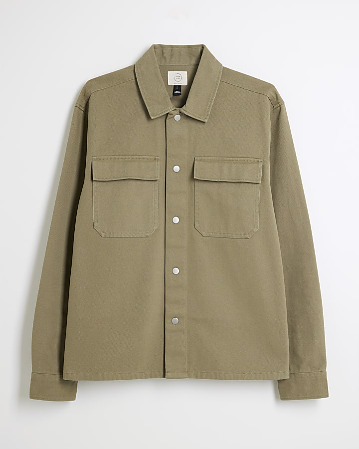 Khaki Long Sleeve Twill Overshirt