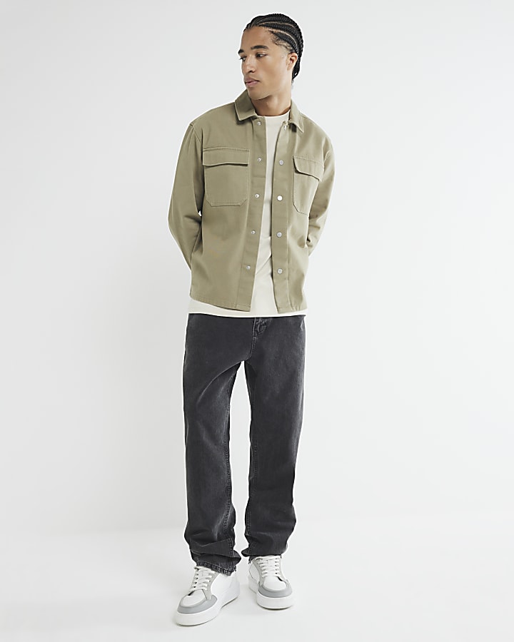 Khaki Long Sleeve Twill Overshirt