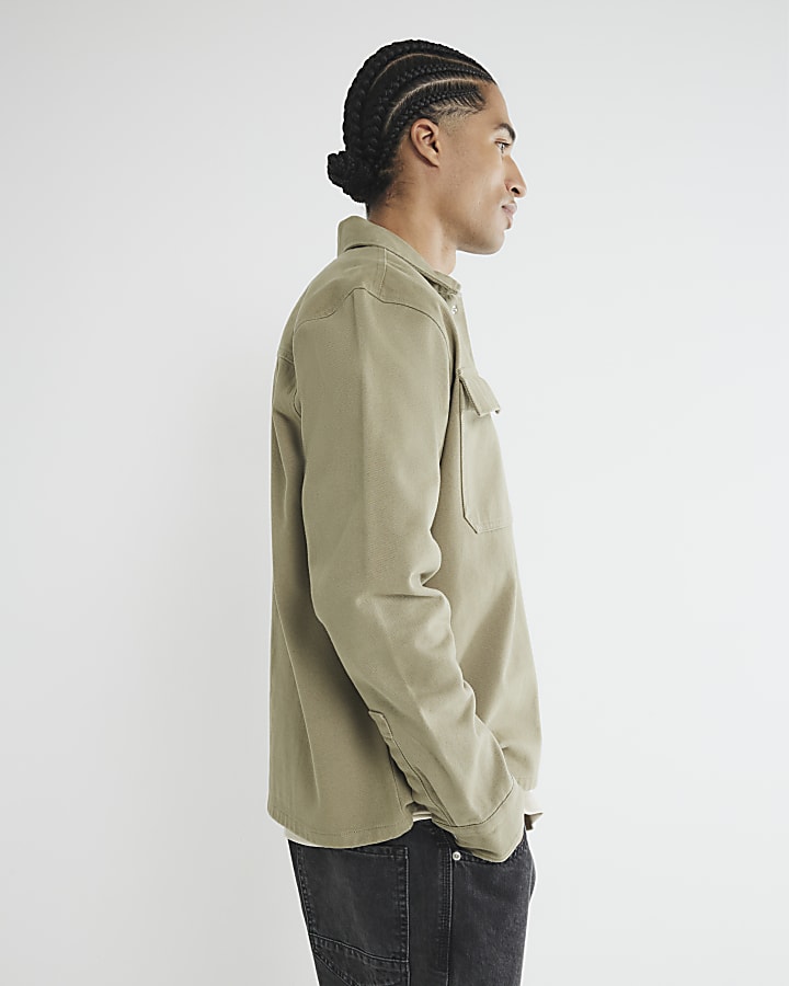 Khaki Long Sleeve Twill Overshirt