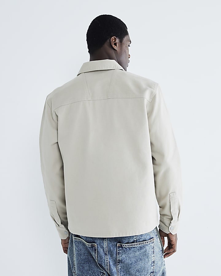 Beige Twill Long sleeve Overshirt