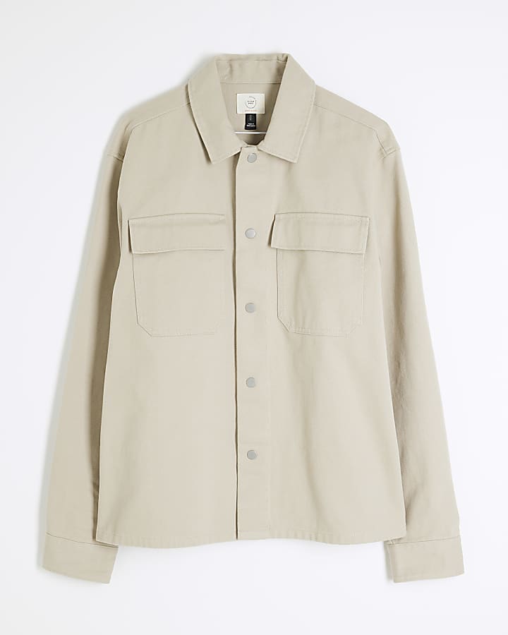 Beige Twill Long sleeve Overshirt