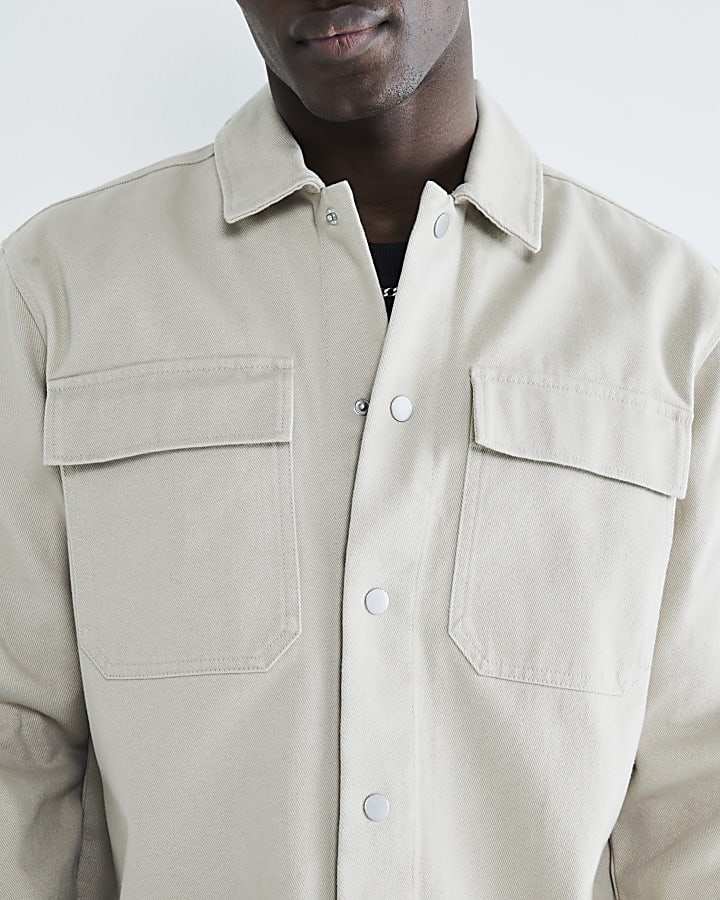 Beige Twill Long sleeve Overshirt