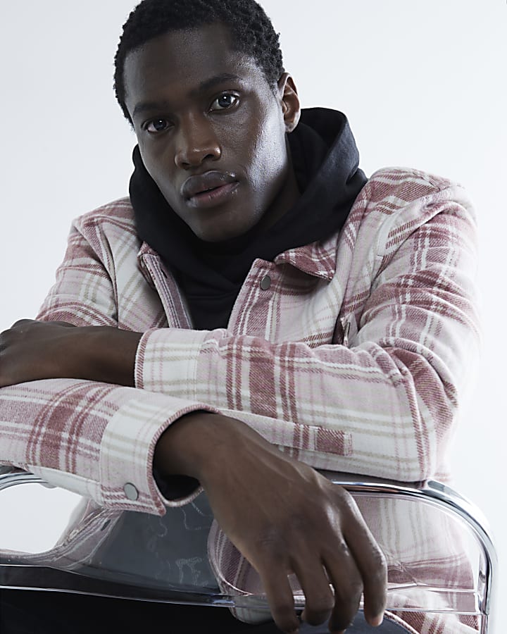 Pink Check Back Print Curve Hem Shirt