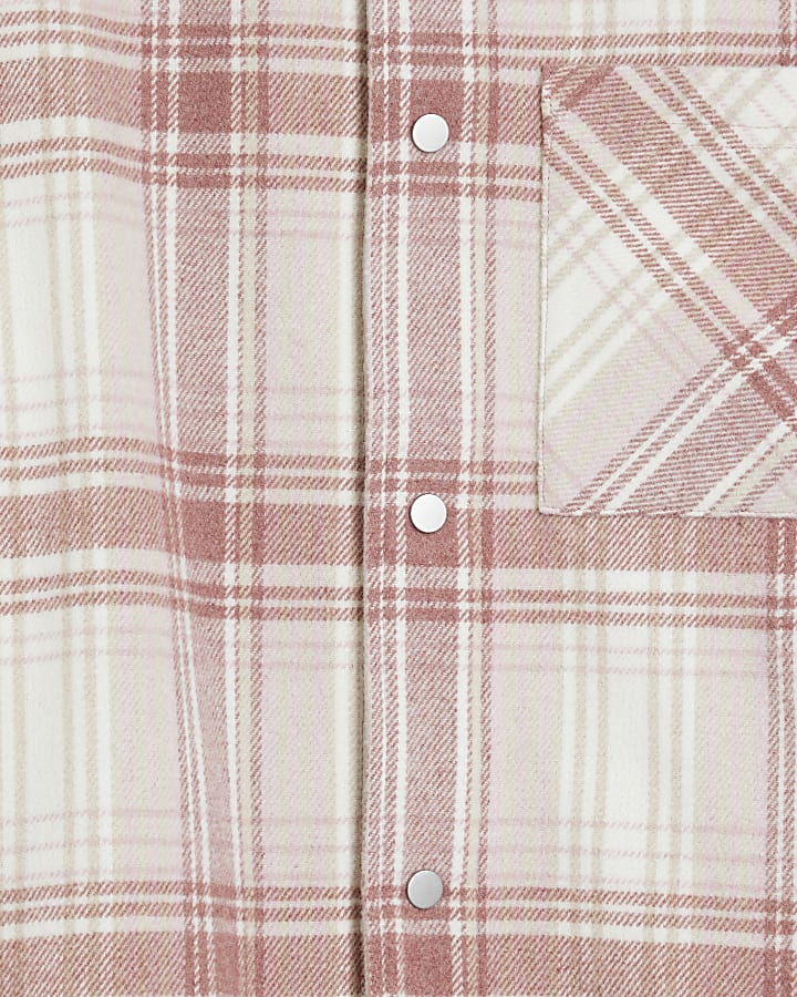 Pink Check Back Print Curve Hem Shirt