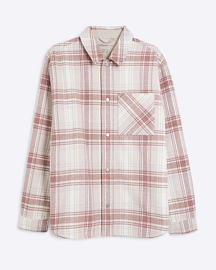 Pink Check Back Print Curve Hem Shirt