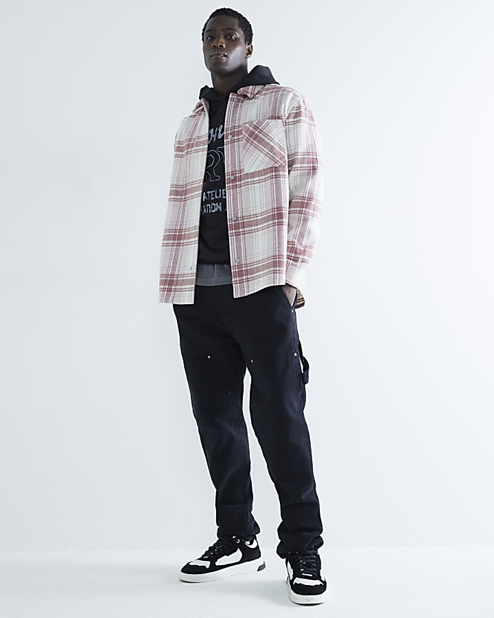 Pink Check Back Print Curve Hem Shirt