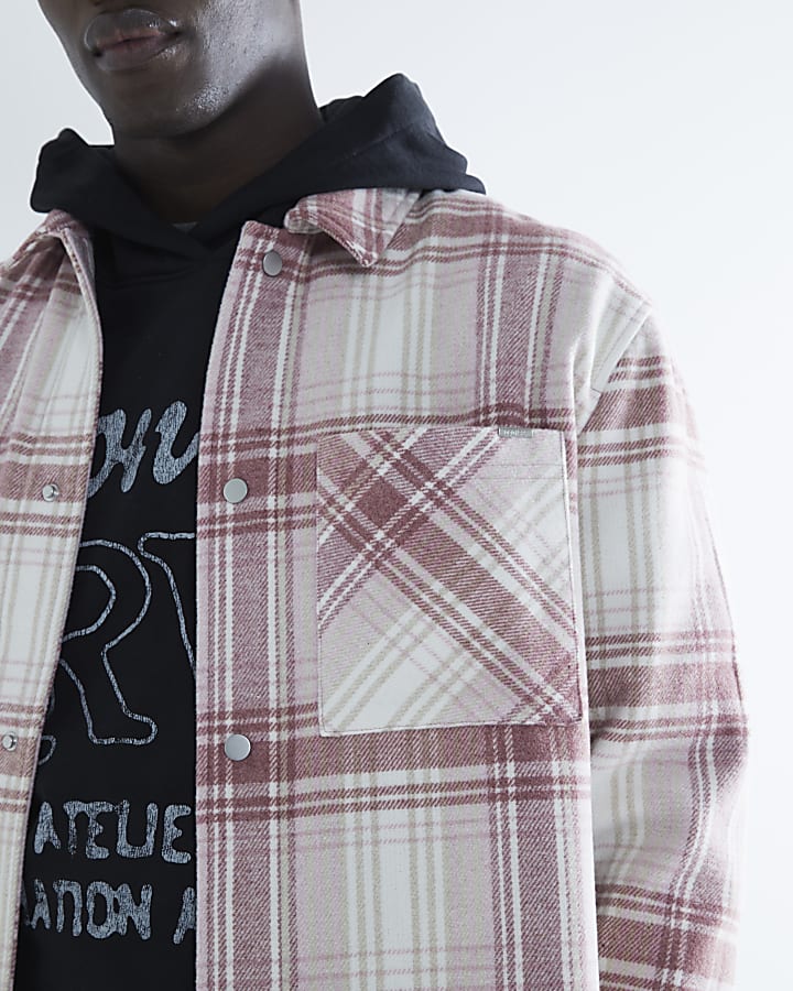 Pink Check Back Print Curve Hem Shirt