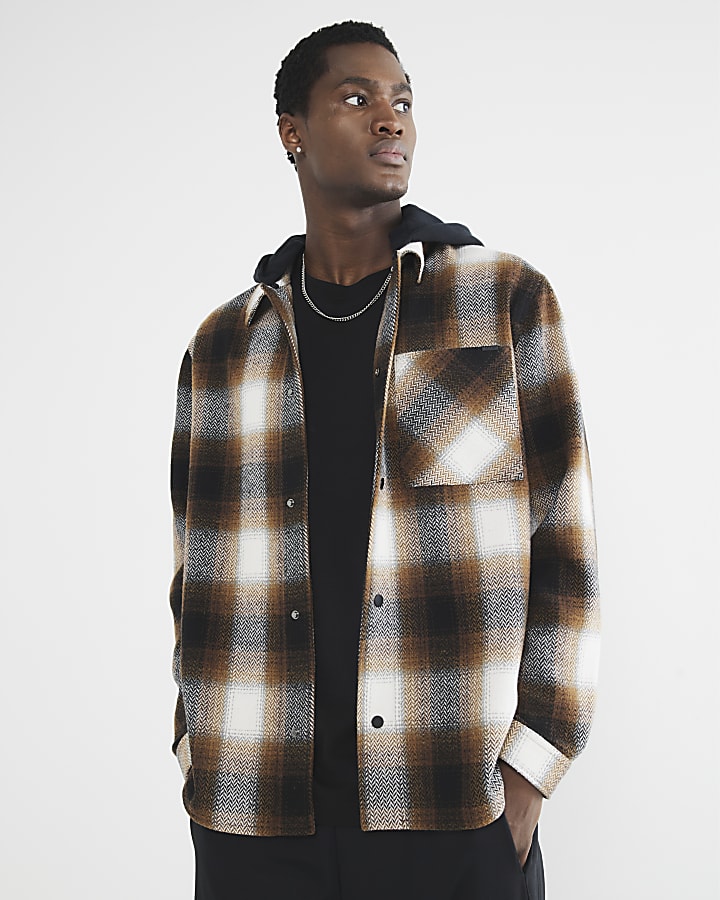 Brown Check Hooded Shirt